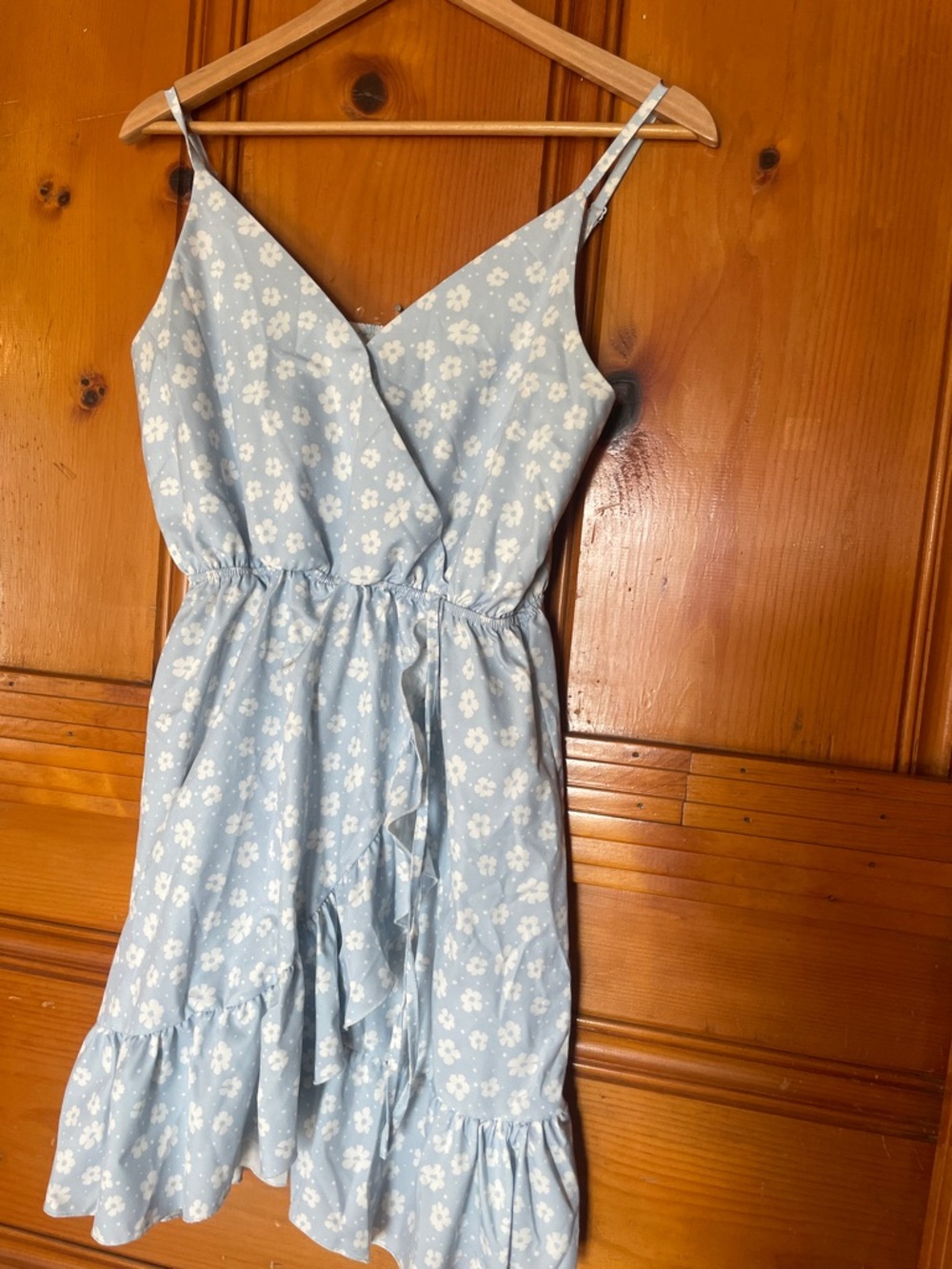 ROMWE Light Blue Floral Tie-Front Mini Dress